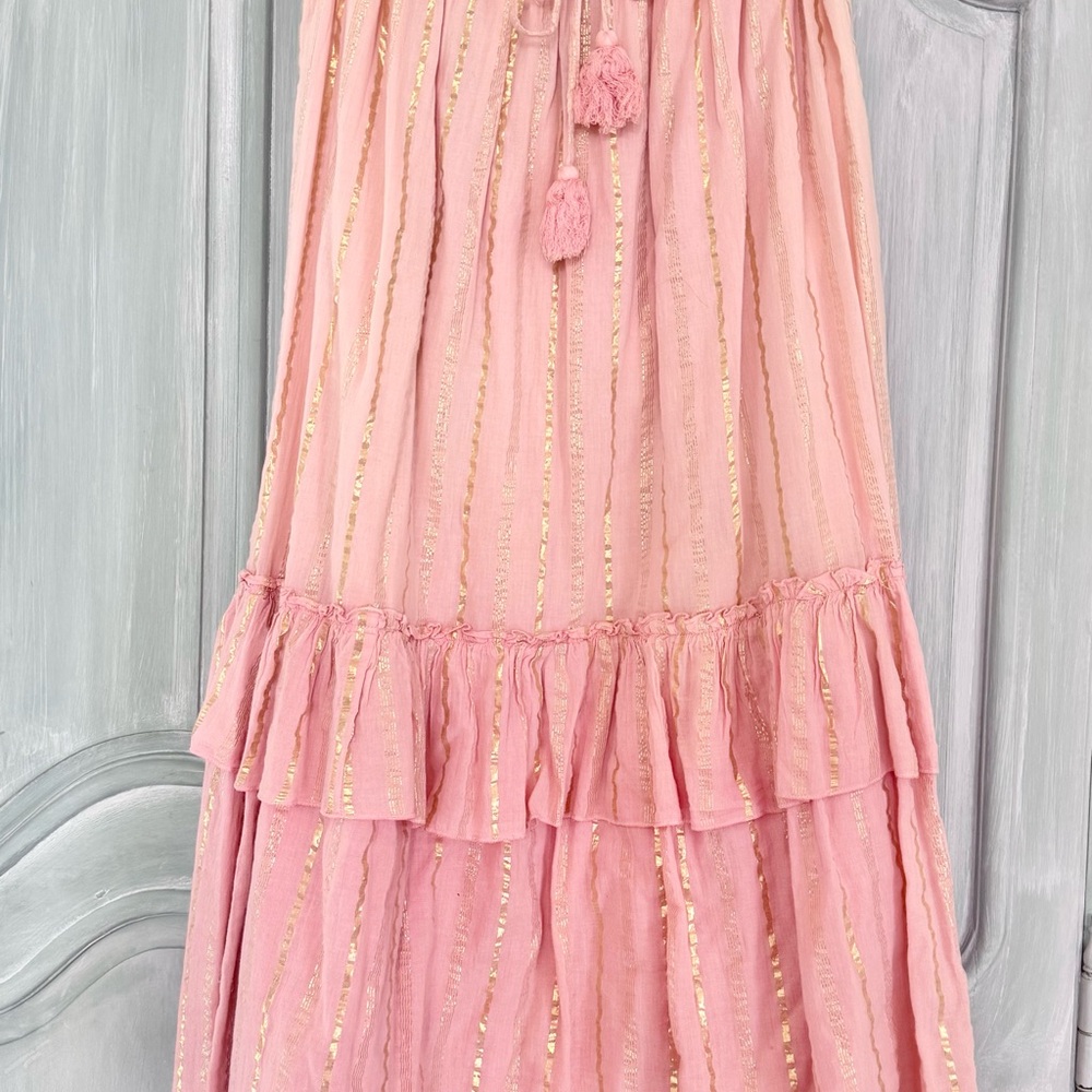 AREA Pink Maxi Skirt with Gold Stripes